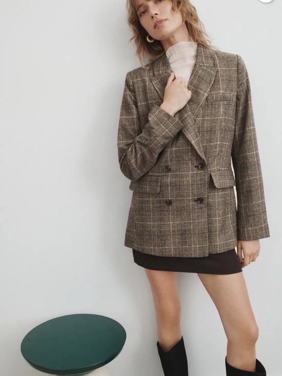Reformation Jackets & Blazers - Reformation Double Breasted Glen Plaid Wool Blend Blazer Jacket Size M Brown